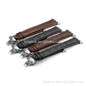 For Apple watch 22mm 24mm Calf leather watch band for 38mm 42mm Apple watch case with silver buckle